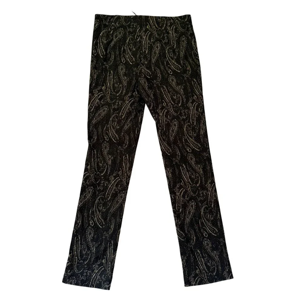 JEnvie New York Black Paisley Jacquard Pants Size 10 Made in USA Quiet Luxury - Picture 5 of 11